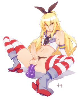 10s 1boy anal anal_object_insertion androgynous ankle_boots bad_id bad_pixiv_id black_panties blonde_hair boots clothing_aside crop_top crossdressing crossdressing_(mtf) dildo dildo_riding doxy elbow_gloves erection foreskin gender_request genderswap gloves groin high_heels highres kantai_collection leggings lips long_hair looking_at_viewer male_focus male_masturbation male_penetrated masturbation midriff navel object_insertion panties panties_aside penis phimosis sex_toy shimakaze-kun shimakaze_(kancolle) sitting solo squatting striped_clothes striped_leggings striped_thighhighs testicles thighhighs trap uncensored underwear yellow_eyes