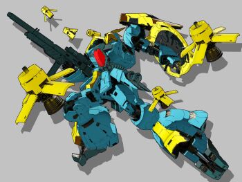 3d beam_rifle char's_counterattack commentary_request energy_gun exposed_internal_machinery funnels_(gundam) grey_background gundam highres igaraigara jagd_doga_gyunei_custom machinery mecha mecha_focus mobile_suit neo_zeon original redesign robot science_fiction shadow shield weapon