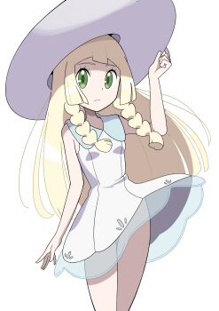 1girl absurdres araki_megami blonde_hair green_eyes highres lillie_(pokemon) pokemon pokemon_sm simple_background solo white_background