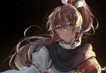 Rule 34 | 1boy, black scarf, brown hair, grey kimono, hair between eyes, high ponytail, highres, japanese clothes, kimono, long hair, looking at viewer, male focus, ponytail, rune factory, rune factory: guardians of azuma, scarf, subaru (rune factory), u meyuuu