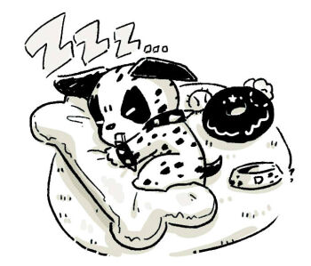 1boy :< animal_ears artist_request bone chibi collar dalmatiman dog_boy dog_ears full_body kinnikuman lying monochrome on_side saliva saliva_trail simple_background sleeping spiked_collar spikes zzz