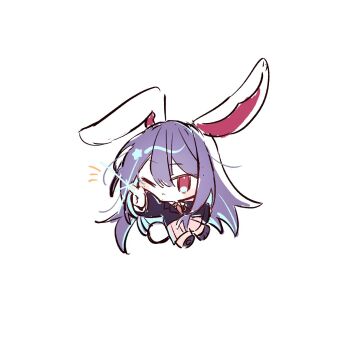 1girl animal_ears black_jacket chibi chibi_only eye_(chick1116) full_body highres index_finger_raised jacket long_hair looking_at_viewer one_eye_closed pink_skirt purple_hair rabbit_ears rabbit_girl rabbit_tail reisen_udongein_inaba simple_background skirt solo tail touhou white_background