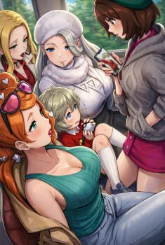 1boy 4girls absurdres age_difference ai-assisted beret breasts cardigan cellphone child cleavage colorized eyewear_on_head glasses gloria_(pokemon) hand_in_pocket hat hews highres holding holding_phone holding_poke_ball large_breasts medium_breasts melony_(pokemon) multiple_girls nintendo oleana_(pokemon) onee-shota phone poke_ball pokemon pokemon_swsh shota sonia_(pokemon) third-party_edit you_gonna_get_raped youngster_(pokemon)