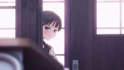 2girls :t akebi-chan_no_serafuku akebi_komichi alternate_hairstyle animated anime_screenshot annoyed blazer feet highres jacket kizaki_erika multiple_girls nail_clippers ponytail pout school_uniform serafuku smelling sound surprised tagme video