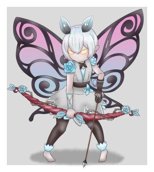 1girl absurdres barefoot fairy fairy_minion_(grimms_notes) fairy_wings full_body grey_hair grimms_notes highres malivien short_hair solo wings