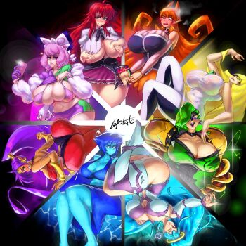 6+girls absurdres alternate_breast_size amazon_pandora arms_(game) ass azazel_ameri blonde_hair blue_eyes blue_hair blue_skin blush bracer breasts cellphone cleavage clothes_lift color_wheel_challenge colored_skin curvy dark-skinned_female dark_skin dr._coyle earrings female_focus gloves green_eyes green_hair hair_over_one_eye heart high_school_dxd highres huge_breasts jewelry kid_icarus kid_icarus_uprising klara_(pokemon) la_potato lapis_lazuli_(steven_universe) lipstick long_hair looking_at_viewer lusamine_(pokemon) mairimashita!_iruma-kun makeup matching_hair/eyes mole mole_on_breast mole_under_mouth multiple_drawing_challenge multiple_girls navel nintendo one_eye_closed orange_eyes orange_hair pandora_(kid_icarus) phone pink_eyes pink_hair pointy_ears pokemon pokemon_sm pokemon_swsh ponytail purple_hair rainbow_order red_hair rias_gremory see-through_clothes shantae shantae_(series) shirt_lift short_hair steven_universe sweat thick_thighs thighs torn_clothes very_long_hair wink