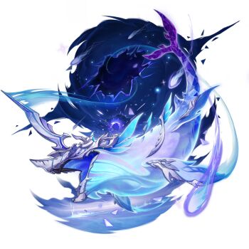 all-devouring_narwhal_(genshin_impact) artist_request comet energy genshin_impact horns narwhal no_humans official_art open_mouth portal_(object) shards single_horn solo space sparkle star_(sky) third-party_source transparent_background