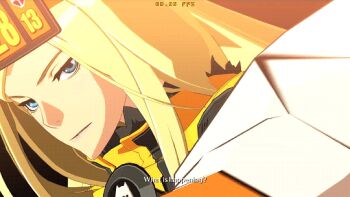 1girl 3d animated animated_gif arc_system_works belt blonde_hair blue_eyes clenched_hand female_focus fingerless_gloves fur_hat gloves guilty_gear guilty_gear_xrd guilty_gear_xrd:_revelator hat long_hair millia_rage solo ushanka