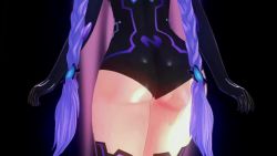 1girl 3d animated artist_request ass ass_shake bodysuit braid from_behind head_out_of_frame highres legs leotard long_hair lower_body neptune_(neptunia) neptune_(series) purple_hair purple_heart_(neptunia) solo source_request thick_thighs thighhighs thighs twin_braids video walking