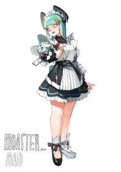 1girl absurdres animal_ears bow bowtie carrot_hair_ornament cellphone commentary food-themed_hair_ornament hair_ornament highres holding holding_phone jewelry linween long_hair maid maid_headdress original personification phone red_bow red_bowtie ring simple_background smartphone white_background