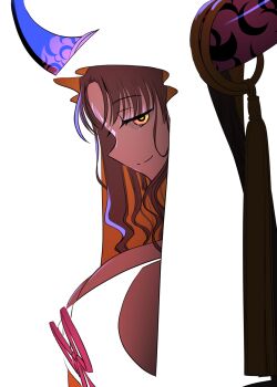 1girl black_hair bow breasts fate/extra fate/extra_ccc fate/grand_order fate_(series) highres horn_ornament horn_ring horns large_breasts long_hair mentaiko_mamire pink_bow profile sessyoin_kiara smile white_hood yellow_eyes