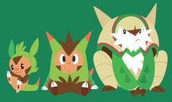 Rule 34 | black eyes, chesnaught, chespin, claws, creatures (company), ecokitti, evolutionary line, frown, game freak, gen 6 pokemon, green background, looking at viewer, nintendo, pokemon, pokemon (creature), quilladin, shell, sitting, smile, spikes