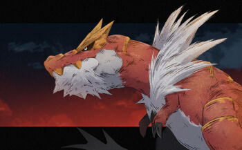 Rule 34 | black sclera, claws, colored sclera, dinosaur, from side, gen 6 pokemon, highres, miqotegirl, nintendo, no humans, pokemon, pokemon (creature), solo, tyrantrum