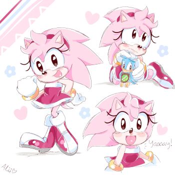 Rule 34 | amy rose, beta design, bird, birdie (sonic), blush, boots, bracelet, crying, dress, eyelashes, gloves, heart, hedgehog, jewelry, petite, piink  rose, red dress, sega, smile, sonic (series), sonic adventure, spiked hair, tears
