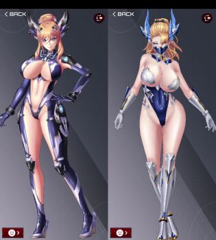 2girls 3d action_taimanin alternate_costume animated ass blonde_hair blue_bodysuit blue_eyes bodysuit breasts demon_girl gloves grey_background highres horns huge_ass huge_breasts impossible_bodysuit impossible_clothes impossible_leotard large_breasts leotard long_hair mask mature_female mother_and_child mother_and_daughter mouth_mask multiple_girls multiple_views official_alternate_costume onizaki_kirara parent_and_child ponytail ragnarok_sinmara red_leotard revealing_clothes ryona simple_background smile standing tagme taimanin_(series) taimanin_suit thong_leotard video white_gloves