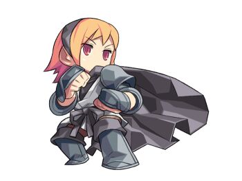 1girl anime_coloring archived_source arm_guards armor black_belt_(final_fantasy) black_cape black_hairband boots brown_leggings cape clenched_hand couter covered_mouth deformed dougi fighting_stance final_fantasy final_fantasy_iii full_body gauntlets hairband itsumo_nokoru karate_gi knee_boots leggings legs_apart martial_arts no_nose orange_hair pauldrons red_eyes refia shoulder_armor simple_background solo square_enix standing white_background white_dougi