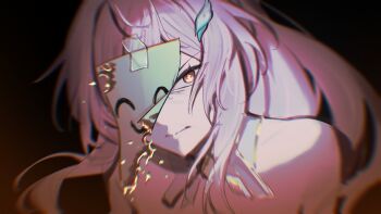 Rule 34 | 1girl, aemeath (wuthering waves), angry, burning, burning paper, closed mouth, commentary request, hair ornament, highres, kohane kun, long hair, looking at viewer, orange eyes, partially shaded face, pink hair, portrait, solo, star-shaped pupils, star (symbol), symbol-shaped pupils, v-shaped eyebrows, wuthering waves