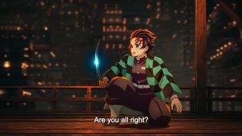 animated battle blood death kamado_tanjirou kimetsu_no_yaiba long_hair monster short_hair sword tagme tomioka_giyuu video weapon