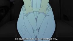 1girl animated anime_screenshot bodysuit gloves hands_between_legs highres hip_focus sentai_daishikkaku sound tagme thighs usukubo_angel video white_bodysuit white_gloves wide_hips