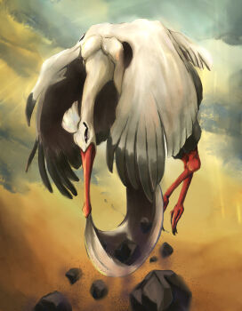 black_eyes bombirdier day flying highres karura_(to-the-4483) nintendo no_humans outdoors pokemon pokemon_(creature) rock solo