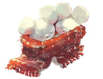 closed_eyes commentary english_commentary meruz_(automeruz) nintendo no_humans pokemon pokemon_(creature) pokemon_focus print_scarf red_scarf scarf shared_clothes shared_scarf simple_background snowflake_print tandemaus u_u white_background