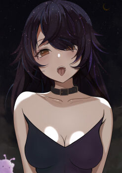 1girl absurdres alternate_costume alternate_hair_color artist_request bare_shoulders blob breasts centi_(nimu) choker cleavage collarbone hair_over_one_eye highres indie_virtual_youtuber long_hair looking_at_viewer medium_breasts nimu_(vtuber) tongue tongue_out virtual_youtuber
