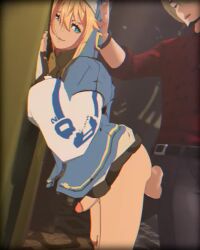 2boys 3d against_wall anal animated black_gloves blonde_hair bridget_(guilty_gear) clothed_sex fingerless_gloves gloves green_eyes guilty_gear guilty_gear_strive hand_on_another&#039;s_head hood hood_up hoodie male_focus miniskirt moaning multiple_boys opaluva penis rouge_nine sex sex_from_behind skirt sound standing standing_sex testicles trap uncensored video yaoi