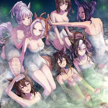 6+girls animal_ears bare_shoulders barefoot breasts brown_hair closed_eyes dream_journey_(umamusume) fenomeno_(umamusume) gold_ship_(umamusume) hair_between_eyes hands_on_another&#039;s_shoulders highres horse_ears horse_girl horse_tail large_breasts long_hair looking_at_another lucky_lilac_(umamusume) medium_breasts medium_hair multicolored_hair multiple_girls nakayama_festa_(umamusume) naked_towel onsen orange_hair orfevre_(umamusume) outdoors ponytail purple_eyes purple_hair short_hair small_breasts stay_gold_(umamusume) stay_gold_clan_(umamusume) steam tail towel towel_on_head two-tone_hair umamusume watermark white_hair yue_(lov_n_n)