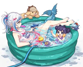 2girls aged_down bloop_(gawr_gura) bubba_(watson_amelia) gawr_gura hololive hololive_english inflatable_pool multiple_girls ninomae_ina&#039;nis pool rubber_duck takodachi_(ninomae_ina&#039;nis) virtual_youtuber wishbone777