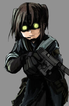 1girl an/peq-6 brown_hair cosplay crossover ergot female_focus flashlight gloves gun h&amp;k_mark_23 handgun headset heckler_&amp;_koch insight_technology kac_mk23_suppressor kantai_collection knight&#039;s_armament_company laser_aiming_module laser_pointer laser_sight match_grade match_grade_firearm match_grade_pistol night-vision_device offensive_handgun sam_fisher sam_fisher_(cosplay) sendai_(kancolle) short_hair solo splinter_cell suppressor tactical_light trait_connection twintails two_side_up weapon