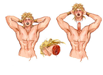 1boy ashva autopenetration blush body_modification closed_eyes dio_brando headless jojo_no_kimyou_na_bouken male_focus masturbation muscular penis penis_on_pussy solo stardust_crusaders vaginal vampire