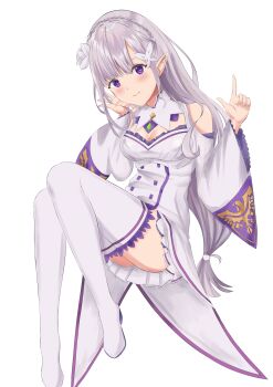 1girl absurdres boots emilia_(re:zero) grey_hair highres long_hair purple_eyes re:zero_kara_hajimeru_isekai_seikatsu tapume thigh_boots thighhighs