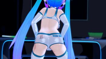 1girl 3d animated animated_gif ass ass_shake back dancing elbow_gloves from_behind gloves green_hair gs-mantis hatsune_miku long_hair shiny_skin short_shorts shorts solo thighhighs twintails vocaloid