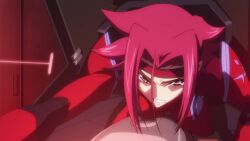 00s animated anime_screenshot battle breasts code_geass highres kicking kouzuki_kallen kururugi_suzaku large_breasts mecha punching red_hair robot short_hair sound tagme video