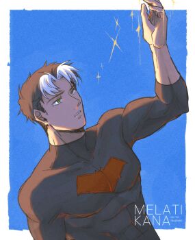 1boy bat_signal batman_(series) batman_symbol black_bodysuit black_hair blue_eyes bodysuit commentary dc_comics grey_bodysuit highres jason_todd male_focus melatikana multicolored_bodysuit muscular muscular_male red_hood_(dc) red_hood_and_the_outlaws short_hair superhero_costume symbol-only_commentary taut_bodysuit two-tone_bodysuit