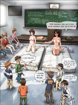 5girls 6+boys age_difference anatomy annoyed belt blue_briefs blush bra briefs bulge chair chalkboard chalkboard_writing classroom clothes_lift clothes_pull embarrassed erection erection_under_clothes excited female_teacher folded_clothes foreskin glasses gogocherry green_briefs hands_in_pockets hands_on_own_knees happy hard-translated highres imminent_penetration indoors jealous kneeling legs_together loli looking_at_another lube male_pubic_hair male_underwear masturbation mattress mature_female multiple_boys multiple_girls naughty_face nervous open_pants panties pants pants_pull panty_pull partially_translated penis pout pubic_hair queue sex sex_ed shirt_lift shota side-by-side sitting skirt skirt_lift smile smirk socks sweat talking teacher third-party_edit thumbs_up tissue_box translated translation_request uncensored underwear underwear_only undressing unworn_clothes unworn_pants watching white_briefs