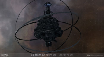 3d absurdres brown_background building cloud commentary company_logo company_name copyright_logo copyright_name data_site_(eve_online) dated electricity english_commentary eve_online glowing grid highres logo maya_(medium) no_humans official_art outdoors realistic science_fiction space_station star_(sky) starry_sky_background ymir_jonsson