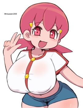 1girl breasts highres large_breasts miyazero nintendo pink_eyes pink_hair pokemon pokemon_hgss simple_background white_background whitney_(pokemon) wide_hips