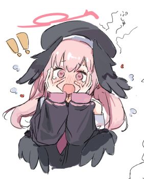 1girl blue_archive hat head_wings heart heart-shaped_pupils koharu_(blue_archive) long_sleeves pink_hair school_uniform symbol-shaped_pupils wings youbi_(0ver_sd)