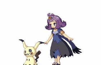 Rule 34 | 1girl, acerola (pokemon), animated, animated gif, elite four, gen 7 pokemon, hair ornament, lowres, mimikyu, nintendo, pokemon, pokemon sm, purple hair, sandals, shirokuro (oyaji), smile, white background