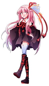 1girl :o a-pose bare_shoulders black_dress blue_thighhighs blunt_bangs blush boots commentary_request dairi detached_sleeves dress flat_chest floating_hair flower full_body gradient_boots gradient_clothes gradient_dress gradient_hair gradient_thighhighs hair_tubes highres knee_boots kotonoha_akane large_variant_set long_hair long_sleeves looking_at_viewer multicolored_boots multicolored_hair neck_ribbon open_mouth pink_hair purple_boots purple_dress purple_hair red_boots red_eyes red_ribbon ribbon rose short_dress simple_background solo standing tachi-e thighhighs transparent_background variant_set voiceroid white_thighhighs wide-eyed wide_sleeves zettai_ryouiki