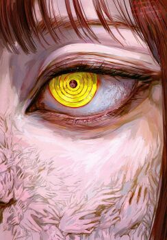 1boy 1girl chainsaw_man close-up denji_(chainsaw_man) doeun_o_o eye_focus highres makima_(chainsaw_man) red_hair ringed_eyes solo yellow_eyes