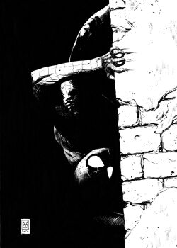 1boy 2020 against_wall animal_print artist_name bodysuit brick brick_wall climbing commentary dark dark_background dated english_commentary gloves greyscale highres marvel mask monochrome multicolored_bodysuit peter_parker print_bodysuit shadow short_hair signature silk solo spider-man spider-man_(series) spider_print spider_web superhero_costume two-tone_bodysuit valerio_giangiordano western_comics_(style) white_eyes