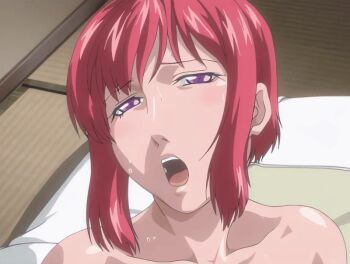 00s 1boy 2006 animated animated_gif anime_screenshot beads between_breasts bible_black bible_black_new_testament breasts closed_eyes collarbone formal_clothes futon gloves hand_between_breasts large_breasts mature_female moaning nipples open_clothes open_mouth open_robe red_hair robe shin_bible_black short_hair suit sweat tagme takashiro_hiroko veil yuge_toru