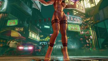 1girl 3d animated breasts capcom dark-skinned_female dark_skin female_focus fishnets game_screenshot highres medium_breasts medium_hair menat mod nipples nude nude_mod purple_hair solo split street_fighter street_fighter_v video video_game_screencap wide_hips