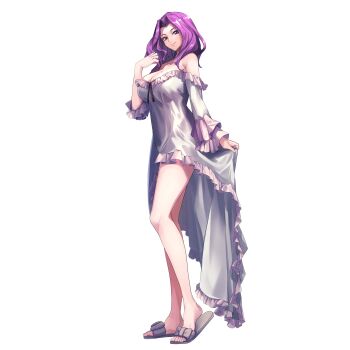 1girl breasts cleavage code_geass code_geass:_lost_stories cornelia_li_britannia highres large_breasts looking_at_viewer official_art purple_eyes purple_hair toes