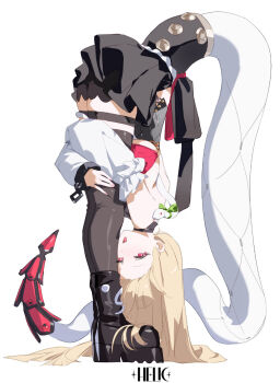 bad_source bent_over black_skirt blonde_hair boots breasts chain chinese_commentary cissia_(zenless_zone_zero) collar commentary_request fangs helic_(7317helic) highres mechanical_tail open_mouth pink_nails red_eyes shorts skirt slit_pupils snake snake_tail tail thighhighs underboob zenless_zone_zero