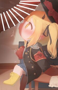 1boy 1girl absurdres bar_censor black_coat blonde_hair blue_archive blush censored chinese_commentary coat commentary_request hair_ribbon hat hetero highres ibuki_(blue_archive) loli middletwo paid_reward_available partial_commentary penis pointy_ears ribbon sitting sleeves_past_wrists yellow_eyes