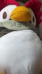 1girl animated ass bed brazilian_(nationality) cat cosplay female_focus indoors katsuragi_misato long_hair lowres neon_genesis_evangelion nerokosplayer penpen photo_(medium) purple_hair real_life solo sound stuffed_toy tagme video