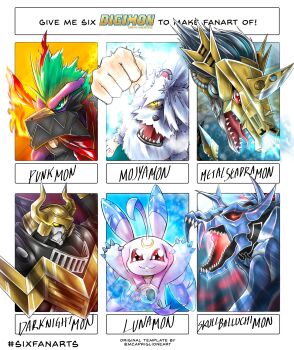 Rule 34 | absurdres, colored sclera, crescent moon, darkknightmon, digimon, digimon (creature), dramonbt, fire, green eyes, highres, horns, lunamon, metalseadramon, mojyamon, moon, no pupils, punkmon, red eyes, sharp teeth, skull, skullbaluchimon, smile, teeth, white fur, yellow sclera